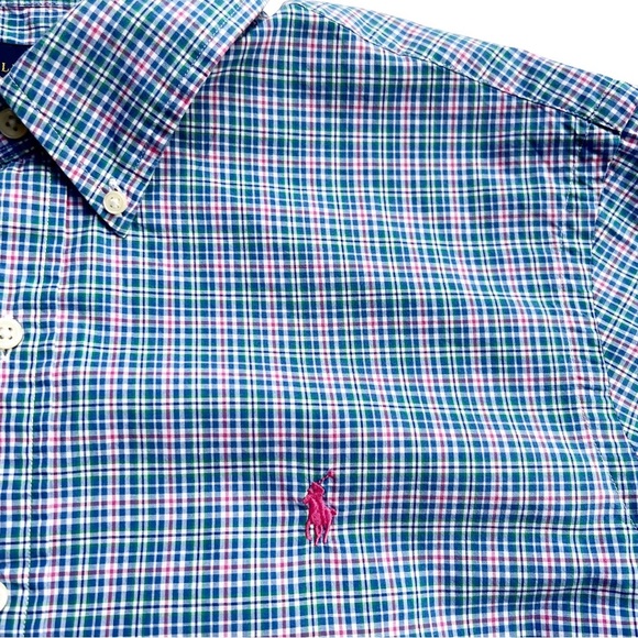 Ralph Lauren Men's Blue & Pink Plaid Button Down Shirt Size Large - Picture 4 of 6